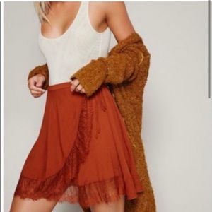 Free People Lace Tie Front Half Slip Skirt in Rust (Medium)